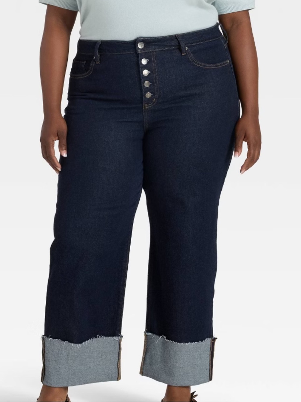 Ava & Viv Dark Indigo straight/Wider-Leg Button-Fly Jeans